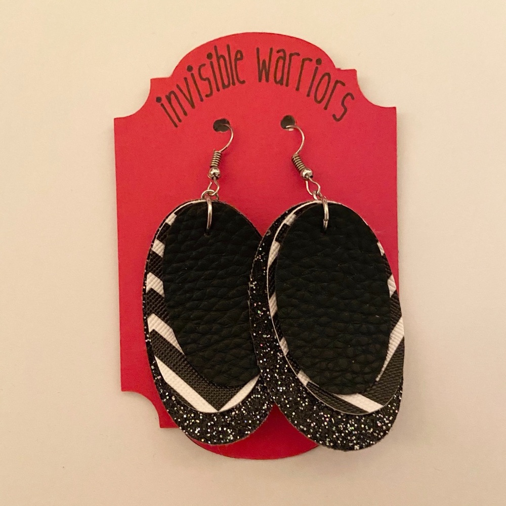 Handmade leather black & patterned earrings